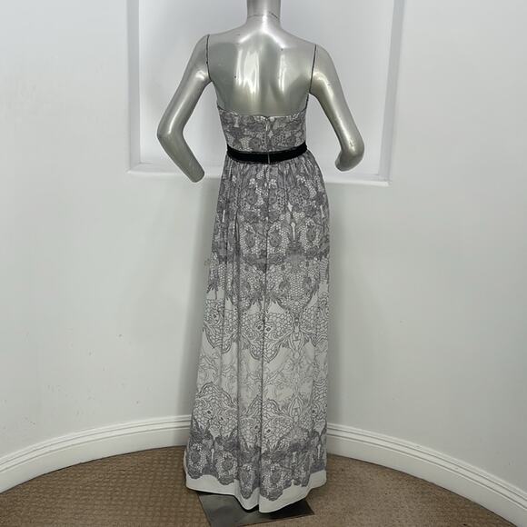 Bcbgmaxazria Amber Strapless Maxi Dress Party Cocktail White Gray Print  Size 2 - Picture 11 of 16